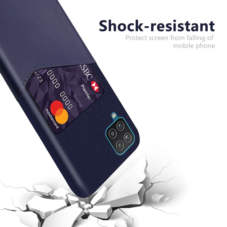 For Samsung Galaxy A12 Cloth Texture PC + PU Leather Back Cover Shockproof Case with Card Slot