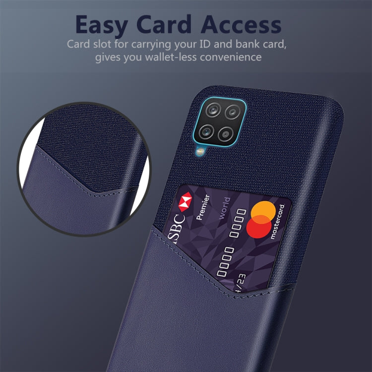 For Samsung Galaxy A12 Cloth Texture PC + PU Leather Back Cover Shockproof Case with Card Slot