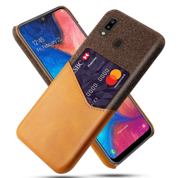 For Samsung Galaxy A20 Cloth Texture PC + PU Leather Back Cover Shockproof Case with Card Slot
