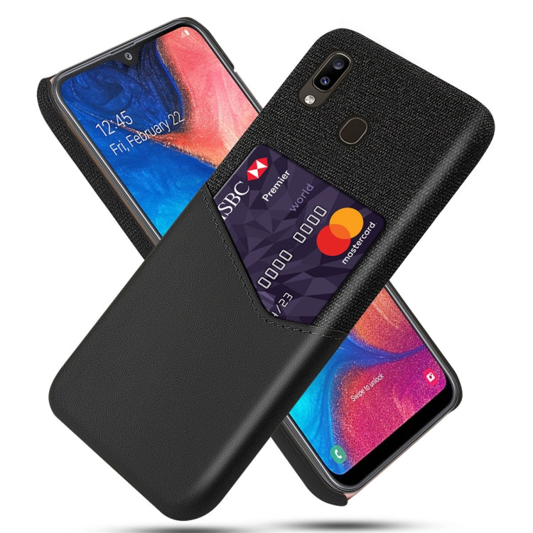 For Samsung Galaxy A20 Cloth Texture PC + PU Leather Back Cover Shockproof Case with Card Slot
