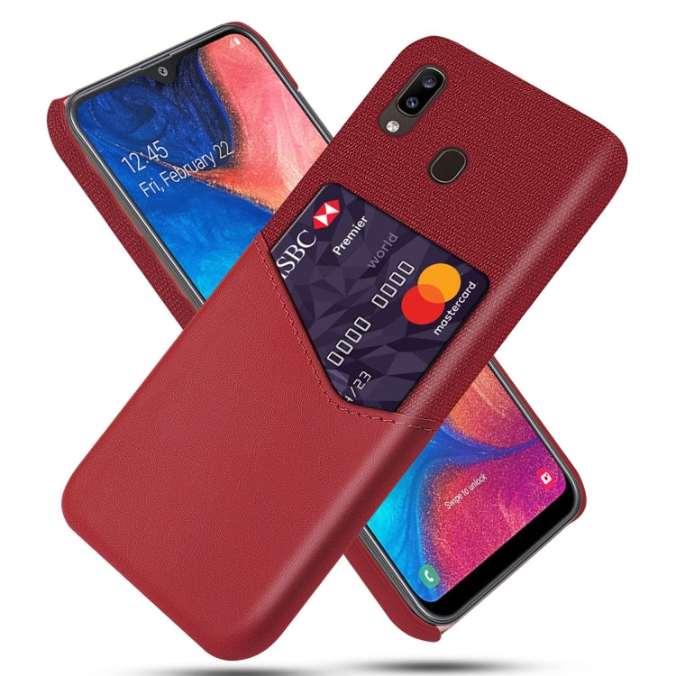 For Samsung Galaxy A20 Cloth Texture PC + PU Leather Back Cover Shockproof Case with Card Slot