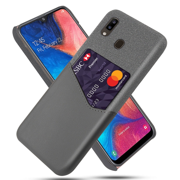 For Samsung Galaxy A20 Cloth Texture PC + PU Leather Back Cover Shockproof Case with Card Slot