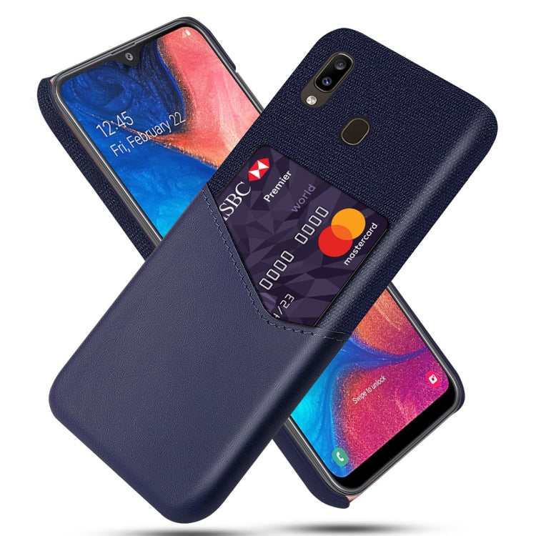 For Samsung Galaxy A20 Cloth Texture PC + PU Leather Back Cover Shockproof Case with Card Slot
