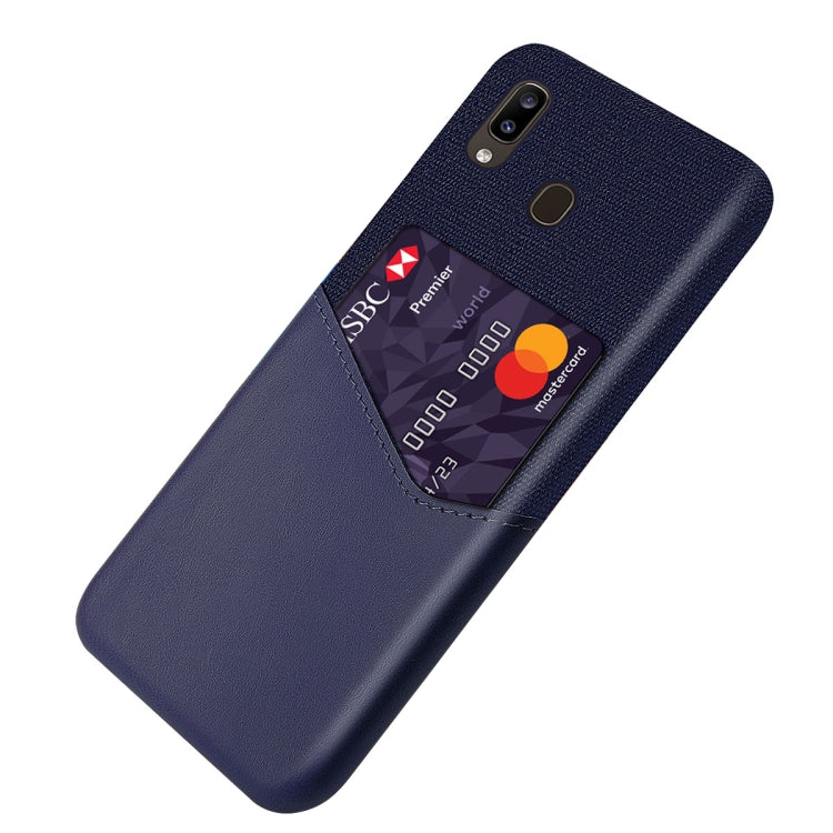 For Samsung Galaxy A20 Cloth Texture PC + PU Leather Back Cover Shockproof Case with Card Slot