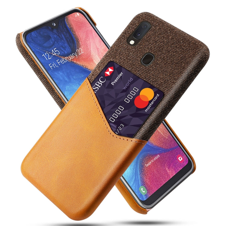 For Samsung Galaxy A20e Cloth Texture PC + PU Leather Back Cover Shockproof Case with Card Slot