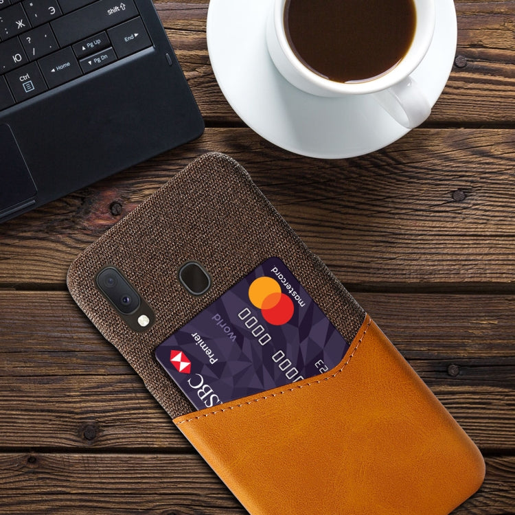 For Samsung Galaxy A20e Cloth Texture PC + PU Leather Back Cover Shockproof Case with Card Slot