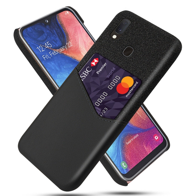 For Samsung Galaxy A20e Cloth Texture PC + PU Leather Back Cover Shockproof Case with Card Slot