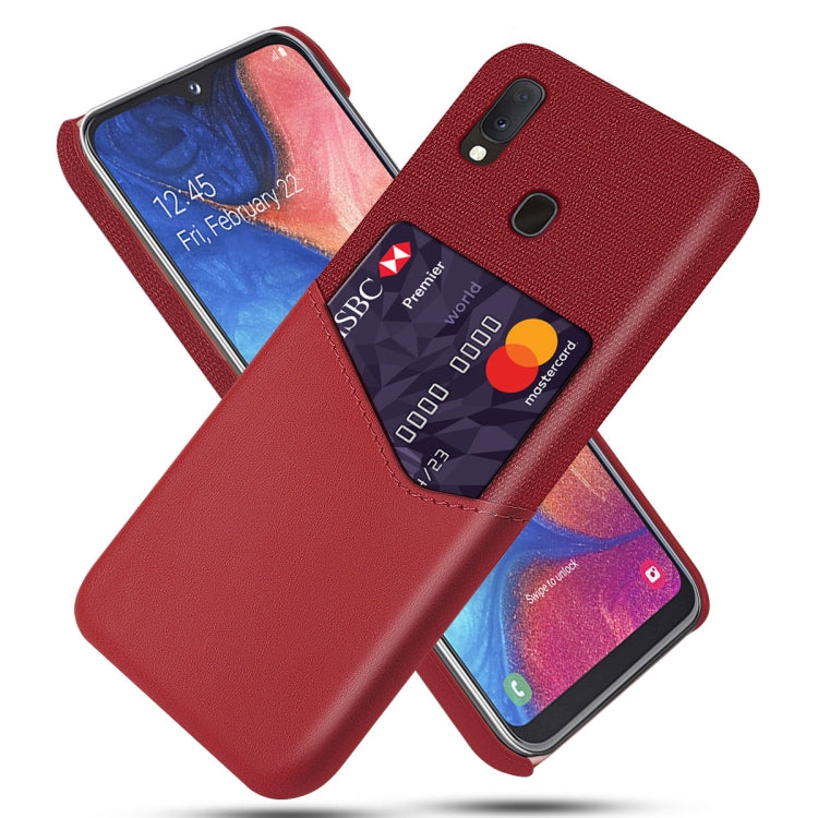 For Samsung Galaxy A20e Cloth Texture PC + PU Leather Back Cover Shockproof Case with Card Slot