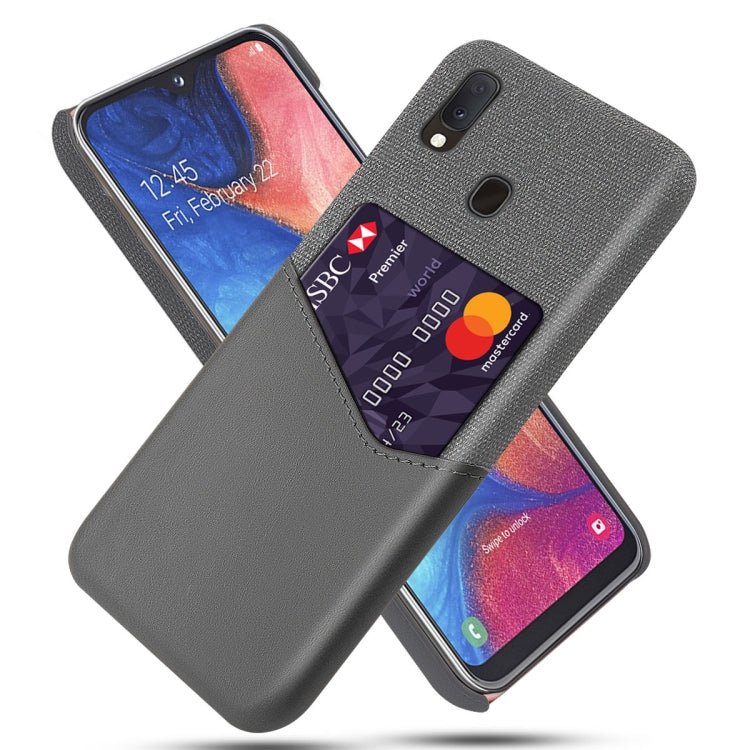 For Samsung Galaxy A20e Cloth Texture PC + PU Leather Back Cover Shockproof Case with Card Slot