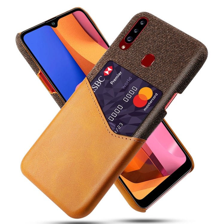 For Samsung Galaxy A20s Cloth Texture PC + PU Leather Back Cover Shockproof Case with Card Slot