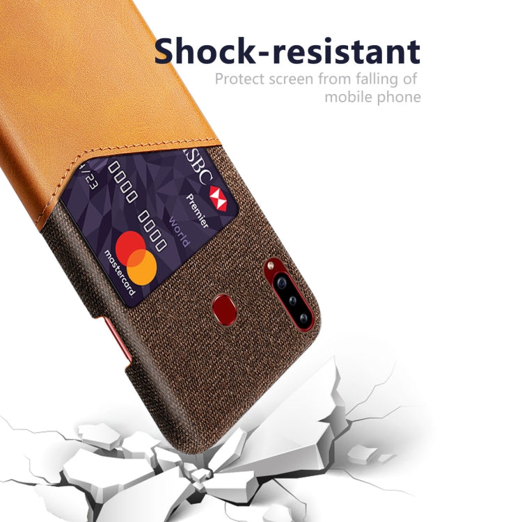 For Samsung Galaxy A20s Cloth Texture PC + PU Leather Back Cover Shockproof Case with Card Slot