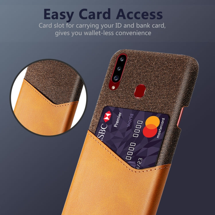 For Samsung Galaxy A20s Cloth Texture PC + PU Leather Back Cover Shockproof Case with Card Slot