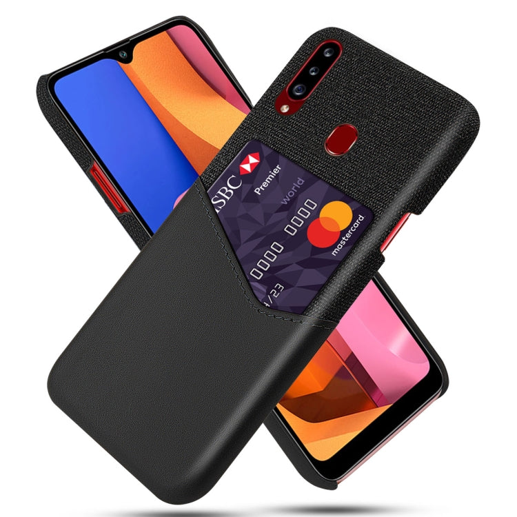 For Samsung Galaxy A20s Cloth Texture PC + PU Leather Back Cover Shockproof Case with Card Slot