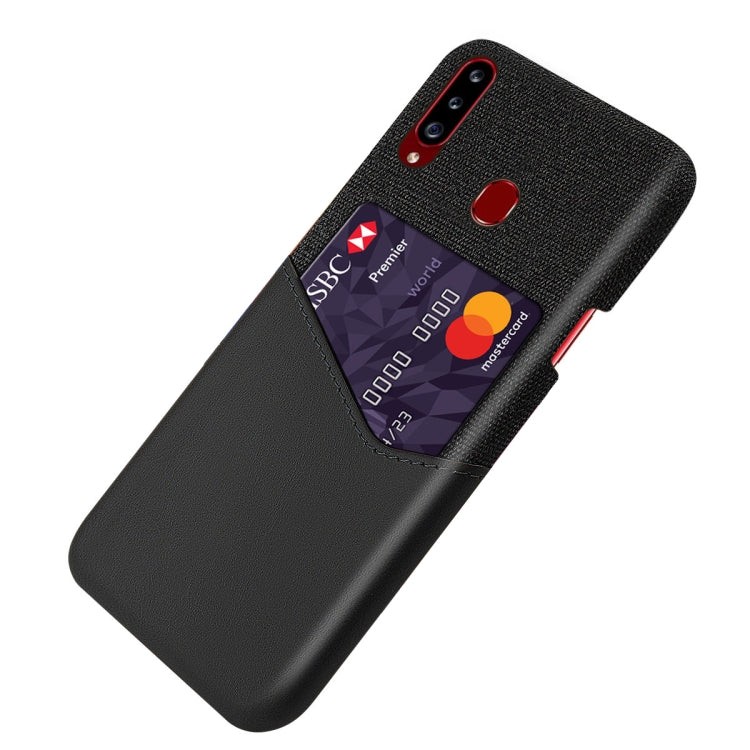 For Samsung Galaxy A20s Cloth Texture PC + PU Leather Back Cover Shockproof Case with Card Slot