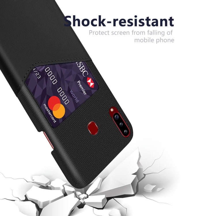 For Samsung Galaxy A20s Cloth Texture PC + PU Leather Back Cover Shockproof Case with Card Slot