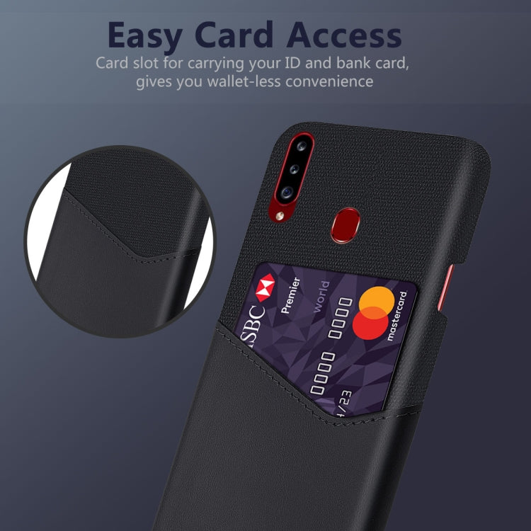 For Samsung Galaxy A20s Cloth Texture PC + PU Leather Back Cover Shockproof Case with Card Slot