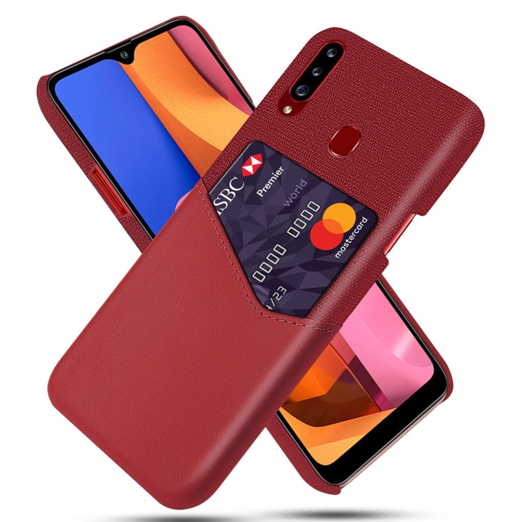 For Samsung Galaxy A20s Cloth Texture PC + PU Leather Back Cover Shockproof Case with Card Slot