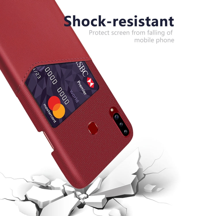 For Samsung Galaxy A20s Cloth Texture PC + PU Leather Back Cover Shockproof Case with Card Slot