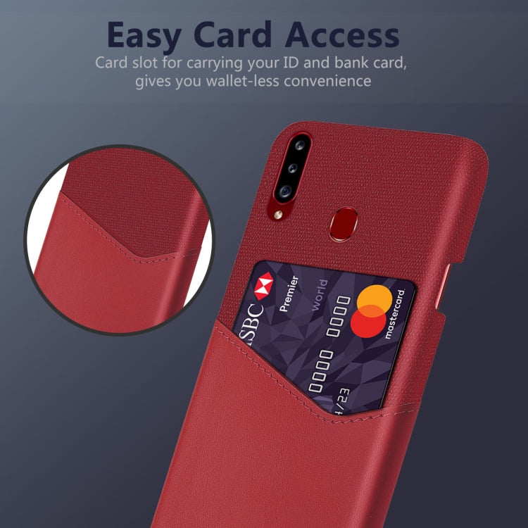 For Samsung Galaxy A20s Cloth Texture PC + PU Leather Back Cover Shockproof Case with Card Slot