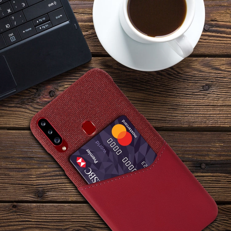 For Samsung Galaxy A20s Cloth Texture PC + PU Leather Back Cover Shockproof Case with Card Slot