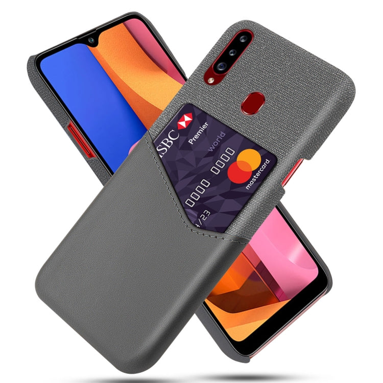 For Samsung Galaxy A20s Cloth Texture PC + PU Leather Back Cover Shockproof Case with Card Slot