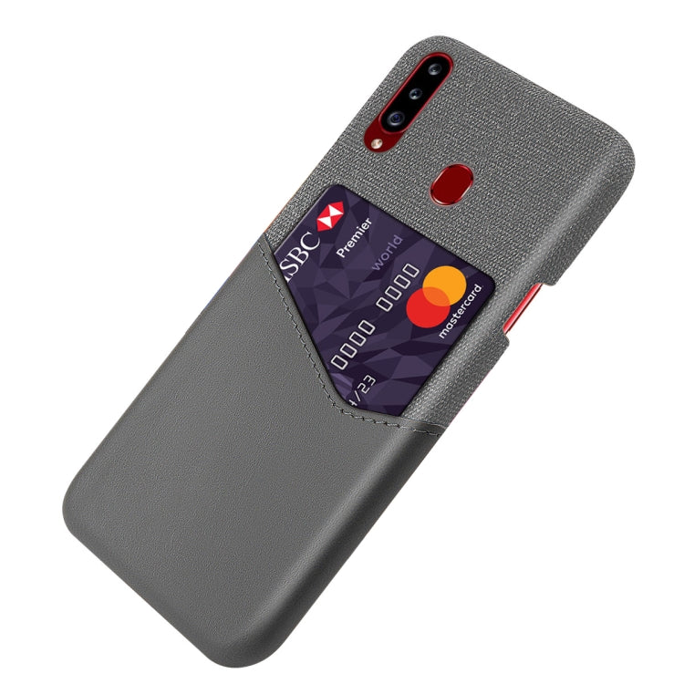 For Samsung Galaxy A20s Cloth Texture PC + PU Leather Back Cover Shockproof Case with Card Slot