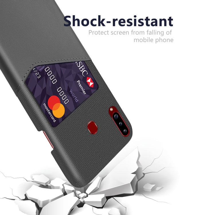 For Samsung Galaxy A20s Cloth Texture PC + PU Leather Back Cover Shockproof Case with Card Slot