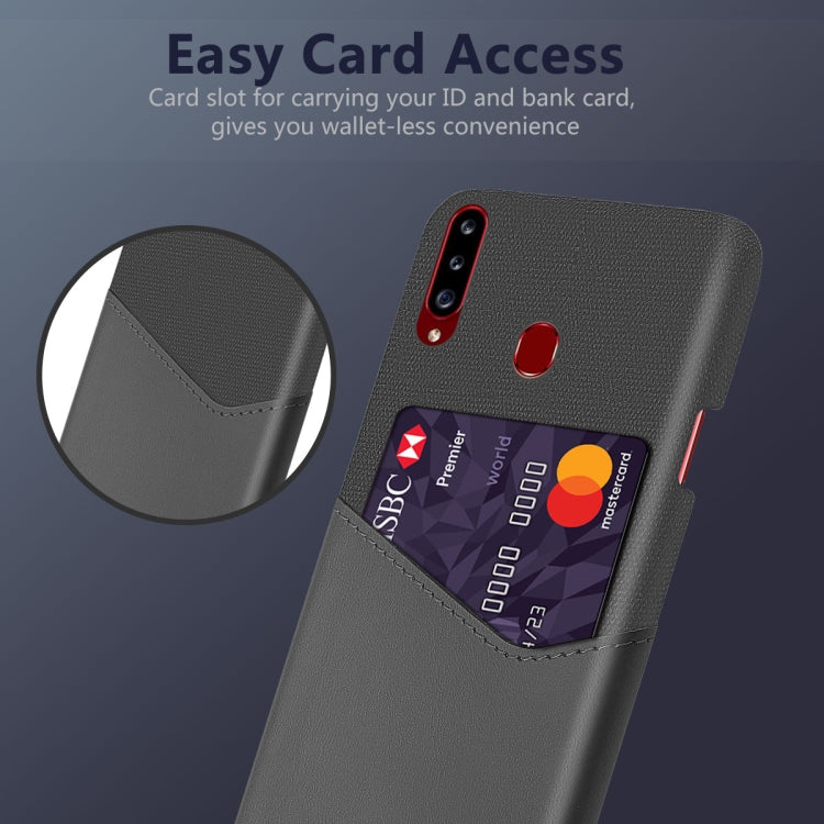 For Samsung Galaxy A20s Cloth Texture PC + PU Leather Back Cover Shockproof Case with Card Slot