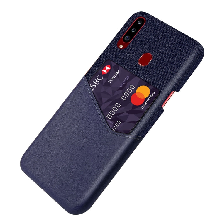 For Samsung Galaxy A20s Cloth Texture PC + PU Leather Back Cover Shockproof Case with Card Slot