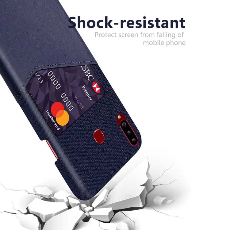 For Samsung Galaxy A20s Cloth Texture PC + PU Leather Back Cover Shockproof Case with Card Slot