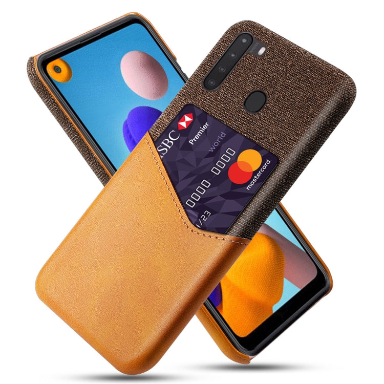 For Samsung Galaxy A21 Cloth Texture PC + PU Leather Back Cover Shockproof Case with Card Slot