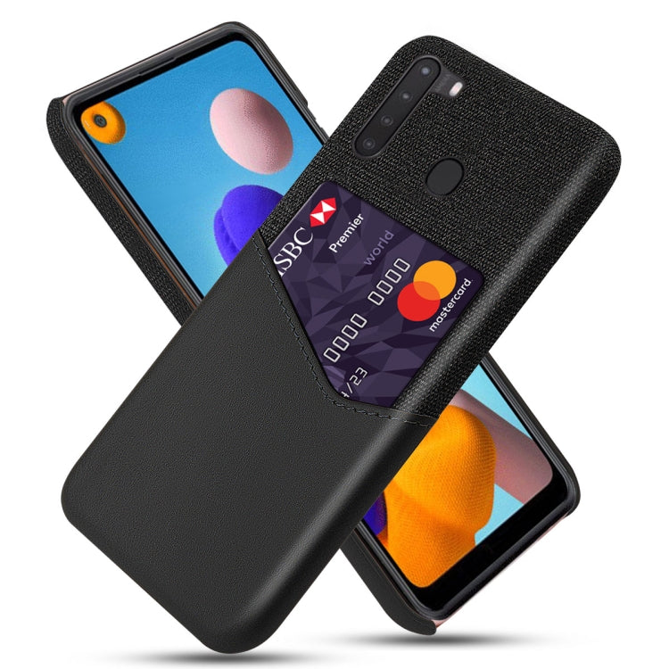 For Samsung Galaxy A21 Cloth Texture PC + PU Leather Back Cover Shockproof Case with Card Slot