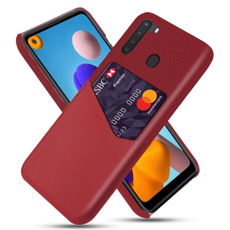For Samsung Galaxy A21 Cloth Texture PC + PU Leather Back Cover Shockproof Case with Card Slot