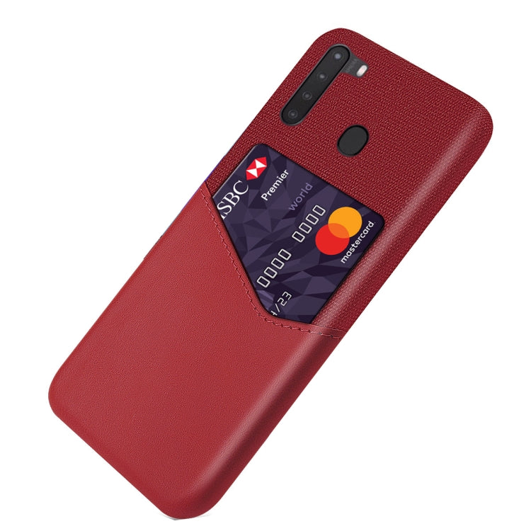 For Samsung Galaxy A21 Cloth Texture PC + PU Leather Back Cover Shockproof Case with Card Slot