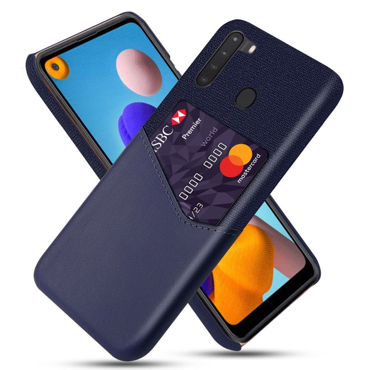 For Samsung Galaxy A21 Cloth Texture PC + PU Leather Back Cover Shockproof Case with Card Slot