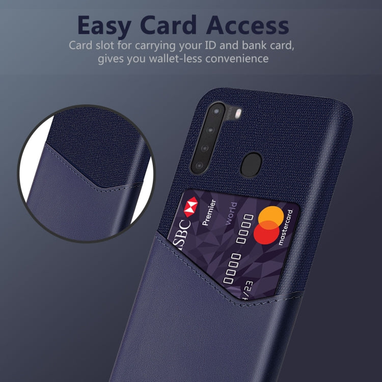 For Samsung Galaxy A21 Cloth Texture PC + PU Leather Back Cover Shockproof Case with Card Slot