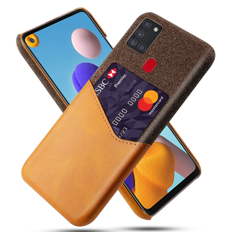 For Samsung Galaxy A21s Cloth Texture PC + PU Leather Back Cover Shockproof Case with Card Slot