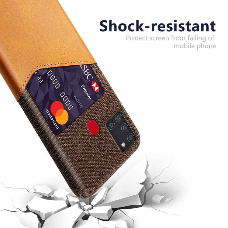 For Samsung Galaxy A21s Cloth Texture PC + PU Leather Back Cover Shockproof Case with Card Slot