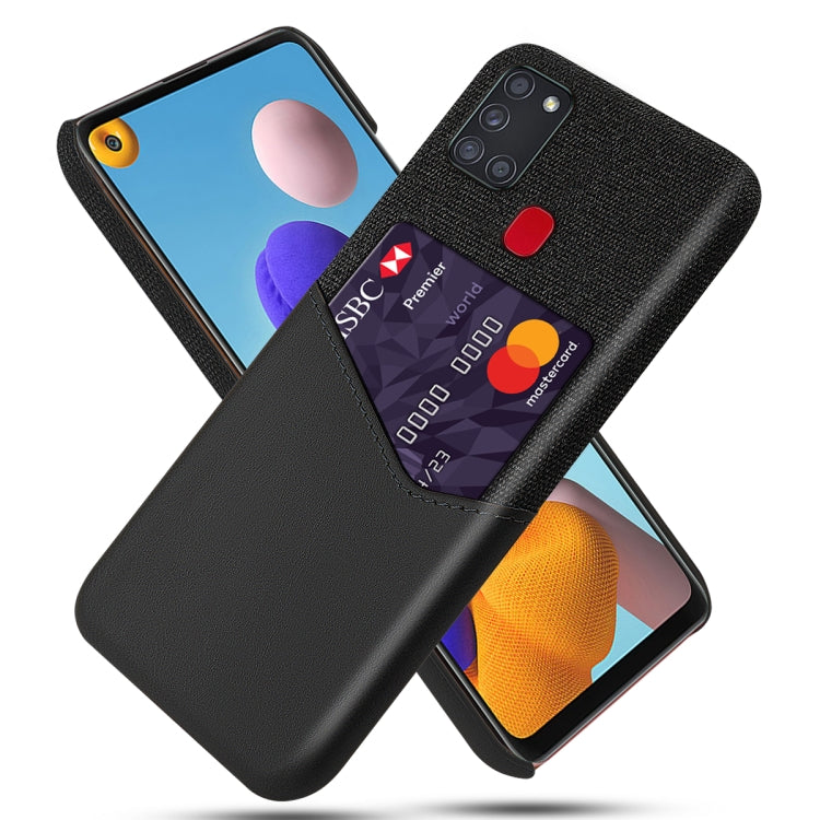 For Samsung Galaxy A21s Cloth Texture PC + PU Leather Back Cover Shockproof Case with Card Slot