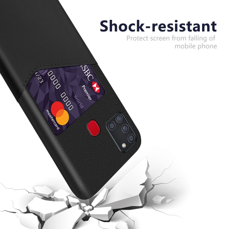 For Samsung Galaxy A21s Cloth Texture PC + PU Leather Back Cover Shockproof Case with Card Slot