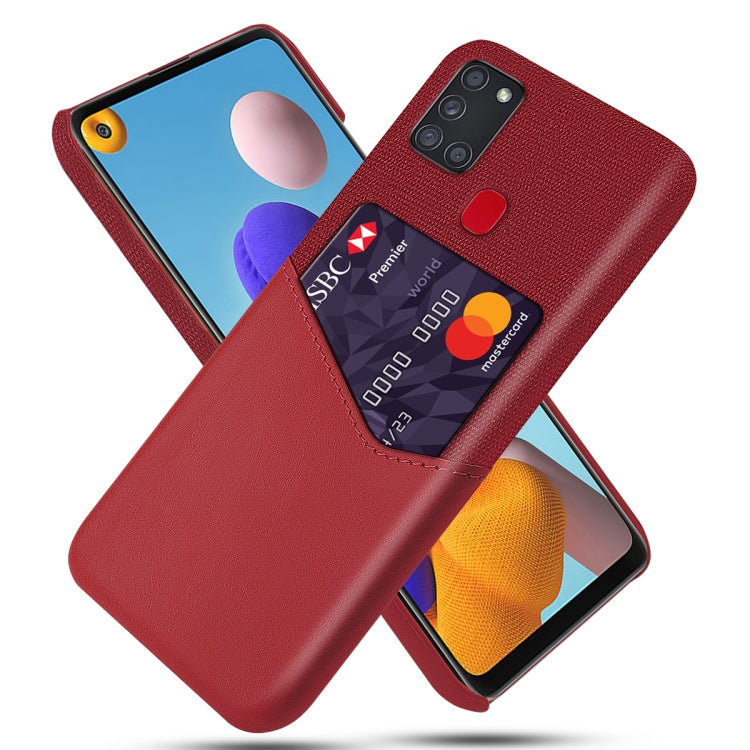 For Samsung Galaxy A21s Cloth Texture PC + PU Leather Back Cover Shockproof Case with Card Slot