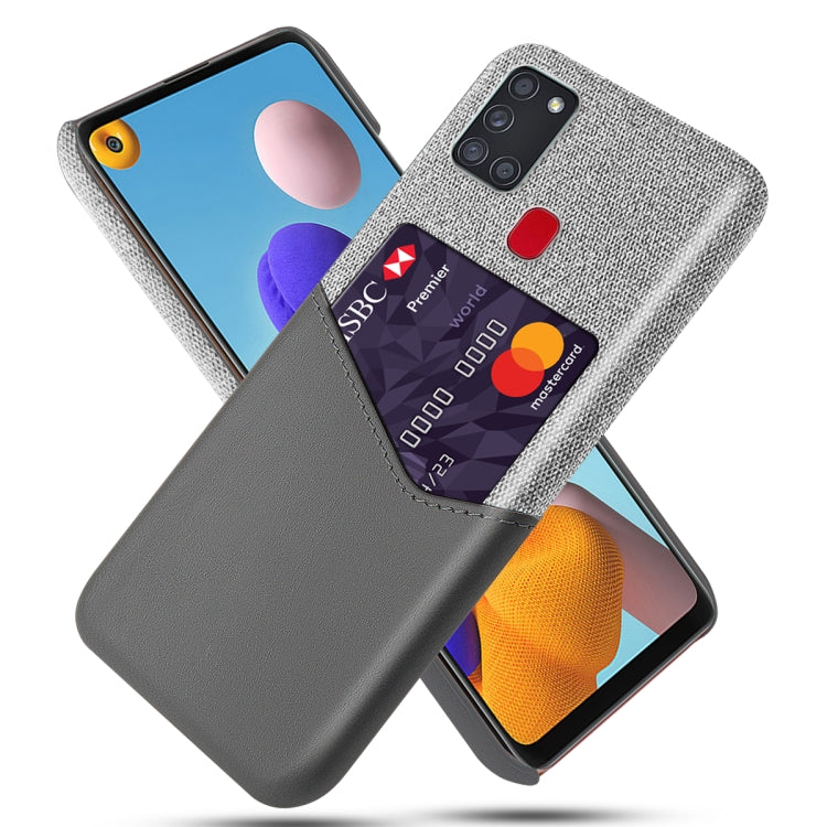For Samsung Galaxy A21s Cloth Texture PC + PU Leather Back Cover Shockproof Case with Card Slot