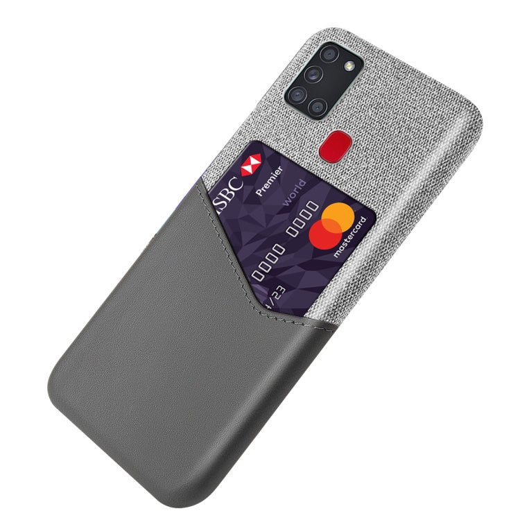 For Samsung Galaxy A21s Cloth Texture PC + PU Leather Back Cover Shockproof Case with Card Slot