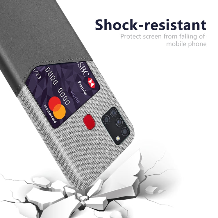 For Samsung Galaxy A21s Cloth Texture PC + PU Leather Back Cover Shockproof Case with Card Slot