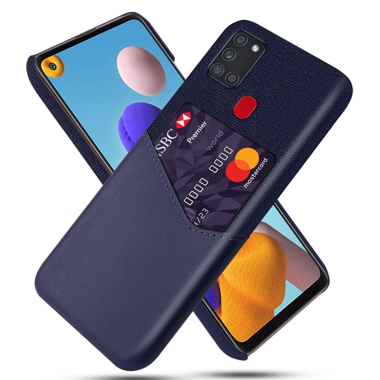 For Samsung Galaxy A21s Cloth Texture PC + PU Leather Back Cover Shockproof Case with Card Slot
