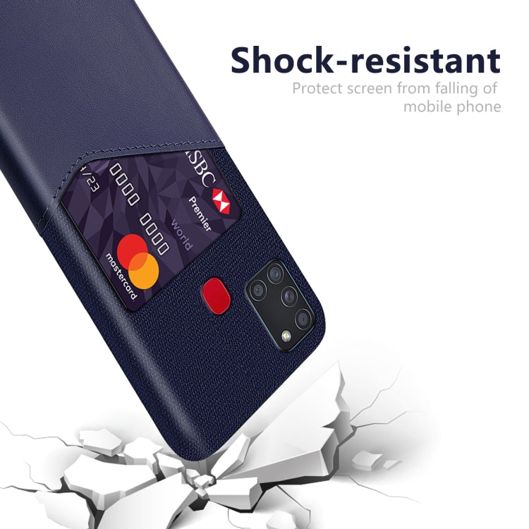 For Samsung Galaxy A21s Cloth Texture PC + PU Leather Back Cover Shockproof Case with Card Slot