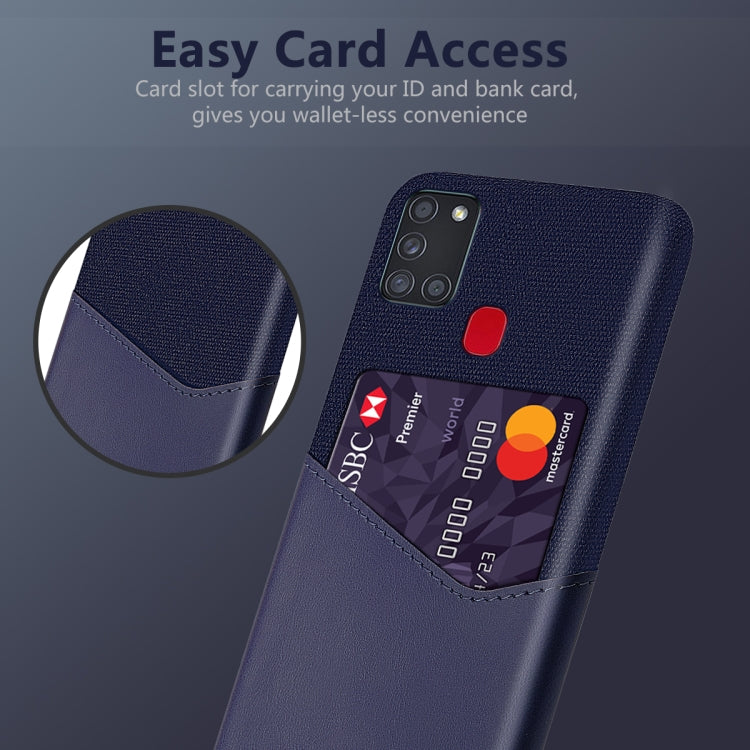 For Samsung Galaxy A21s Cloth Texture PC + PU Leather Back Cover Shockproof Case with Card Slot