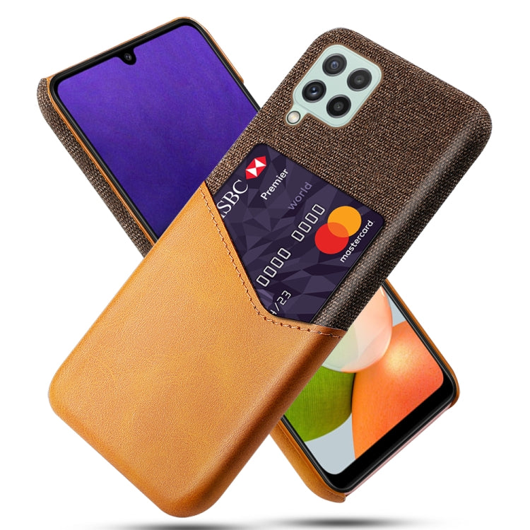 For Samsung Galaxy A22 4G EU Version Cloth Texture PC + PU Leather Back Cover Shockproof Case with Card Slot