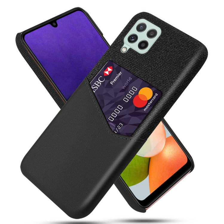 For Samsung Galaxy A22 4G EU Version Cloth Texture PC + PU Leather Back Cover Shockproof Case with Card Slot