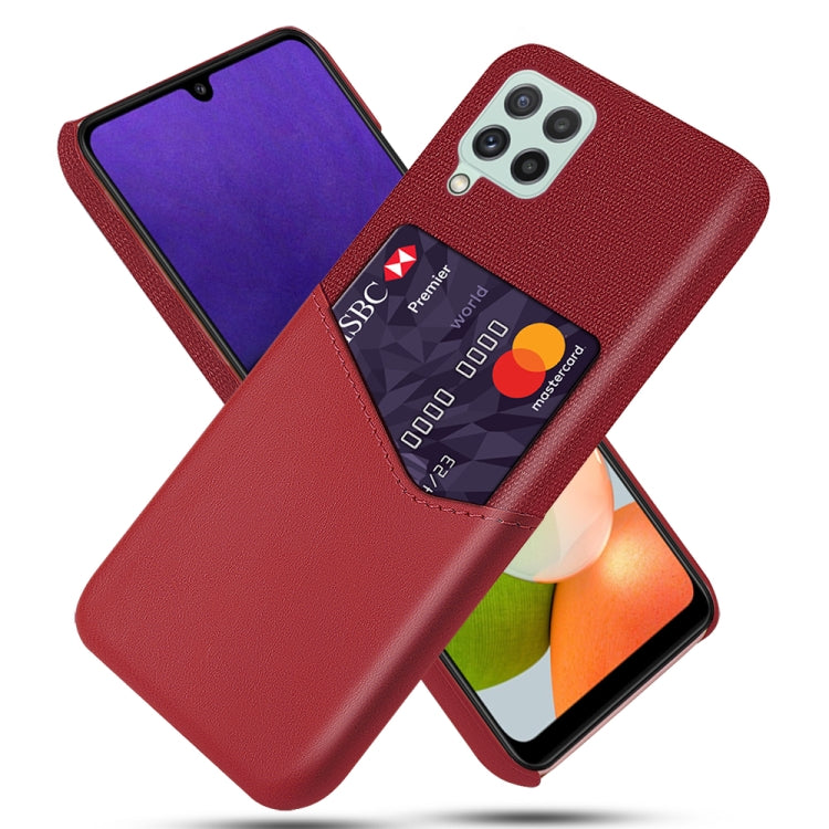 For Samsung Galaxy A22 4G EU Version Cloth Texture PC + PU Leather Back Cover Shockproof Case with Card Slot
